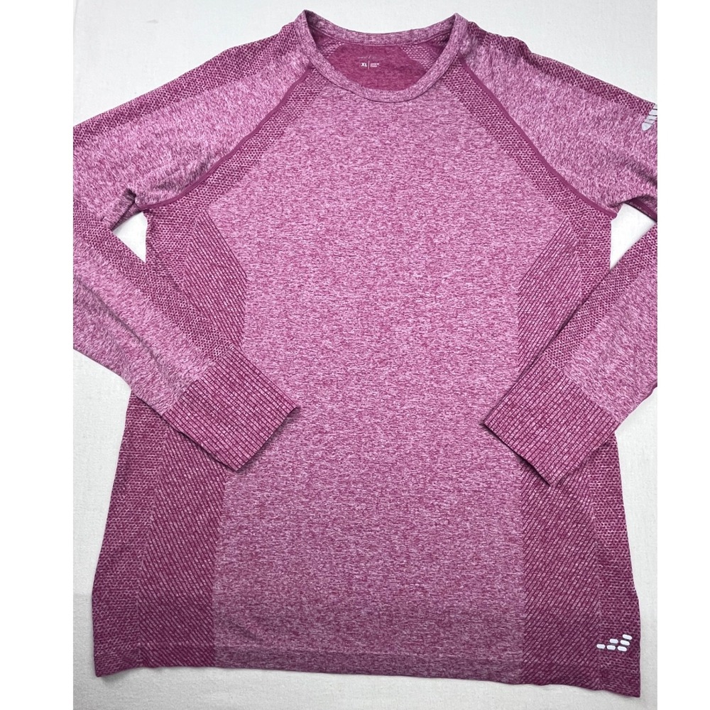 BCG Women XL Pink Heathered Long Sleeve Active Top Thumbholes Mesh Knit Training